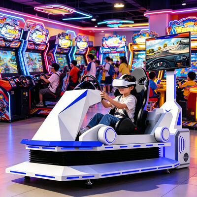 محاكي سباقات 9D Metal VR آلة لعبة كارتينج السيارات الداخلية مع تجربة القيادة في الواقع الافتراضي لمراحل المطار ومراكز التسوق